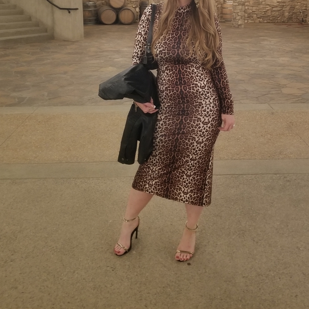 SHEIN long sleeve leopard midi dress